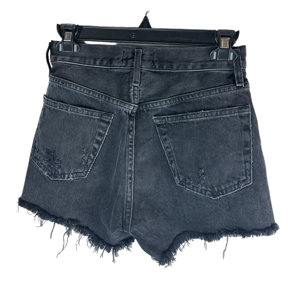 Agolde Parker Short Cut Off Raw Hem Distressed Shorts Button Fly Black Size 23 - Picture 4 of 13